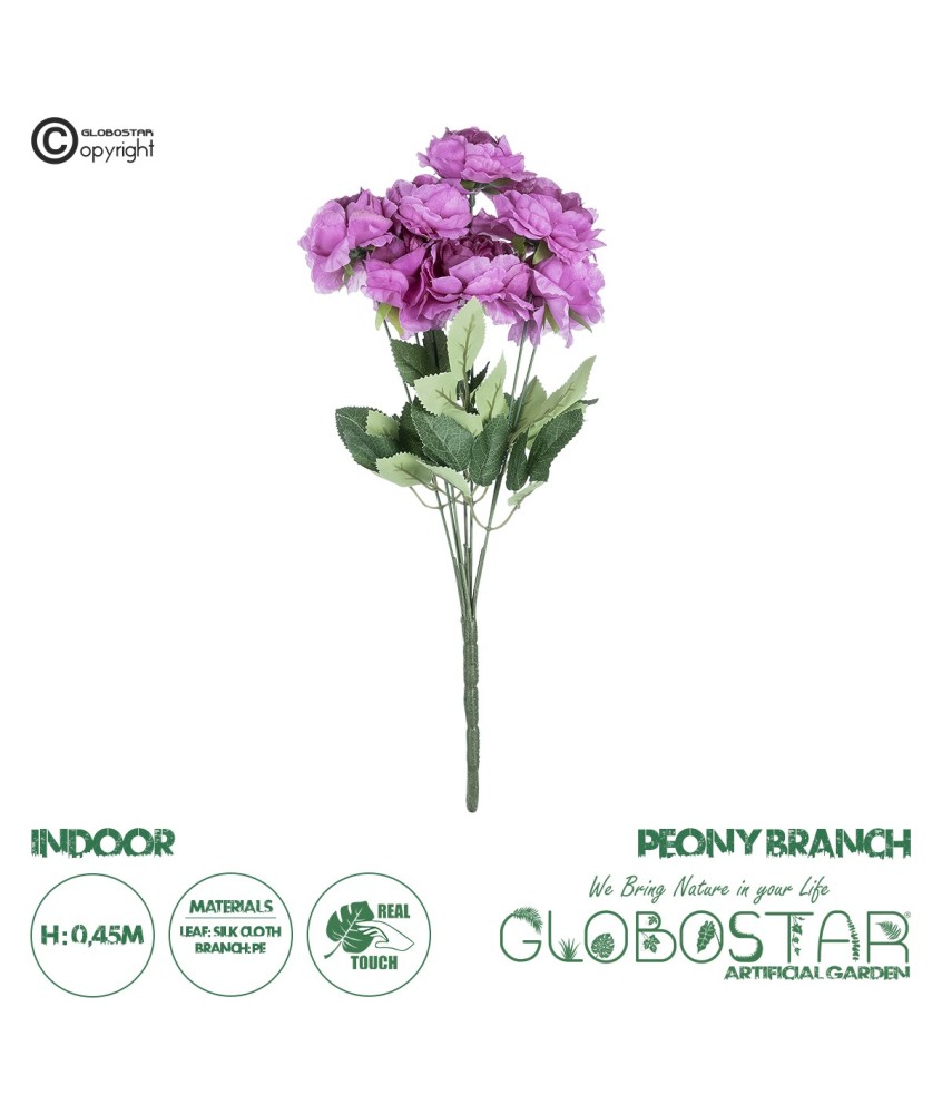 GloboStar® Artificial Garden  PURPLE PEONY FLOWER BRANCH 21080 Τεχνητό Διακοσμητικό Μπουκέτο Μώβ Παιώνιας Y45cm